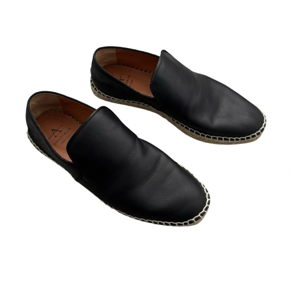 Aquatalia Black Espadrille Flats Loafers size 7 minimalist contemporary
